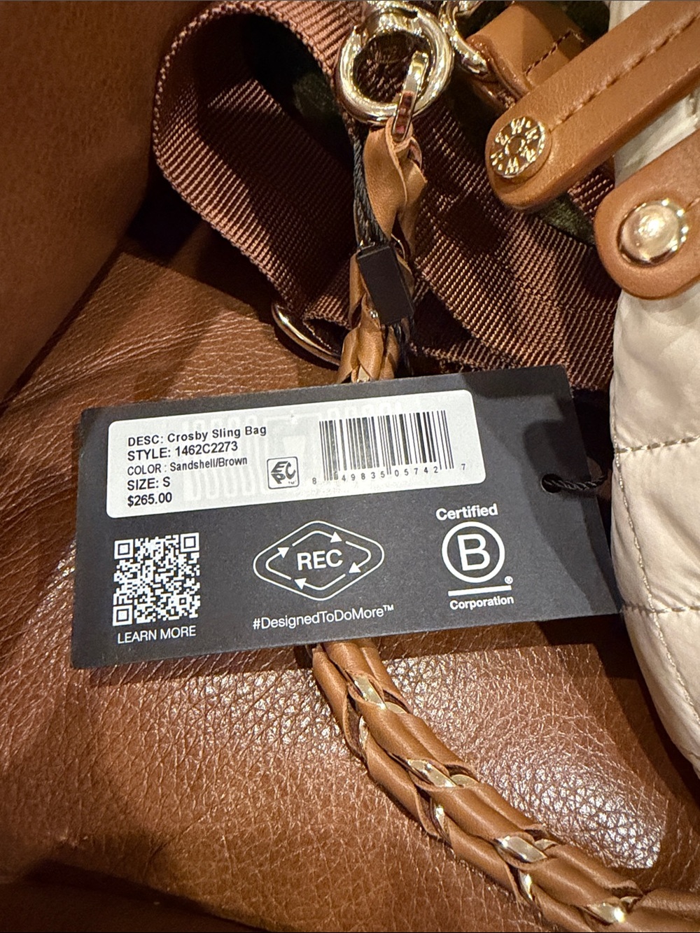 MZ Wallace Crosby Sling Bag - Cream Quilted Crossbody Belt Bag with Tan Trim - Picture 3 of 17